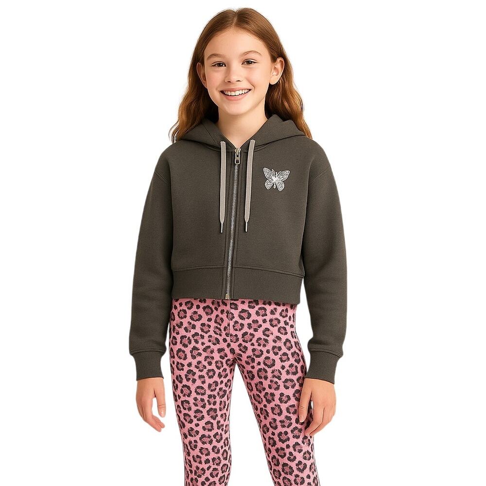 Justify Girls Large Crop Hoodie Sweatshirt Butterfly Bonus Pink Leopard Leggings